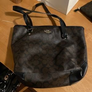 Brown and black Coach purse